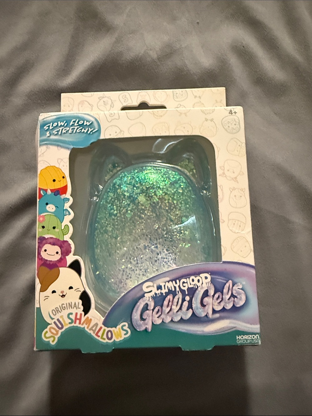 Squishmallows Slimy Gloop Gelli Gels Cat Toy - Iridescent Green and Blue Glitter